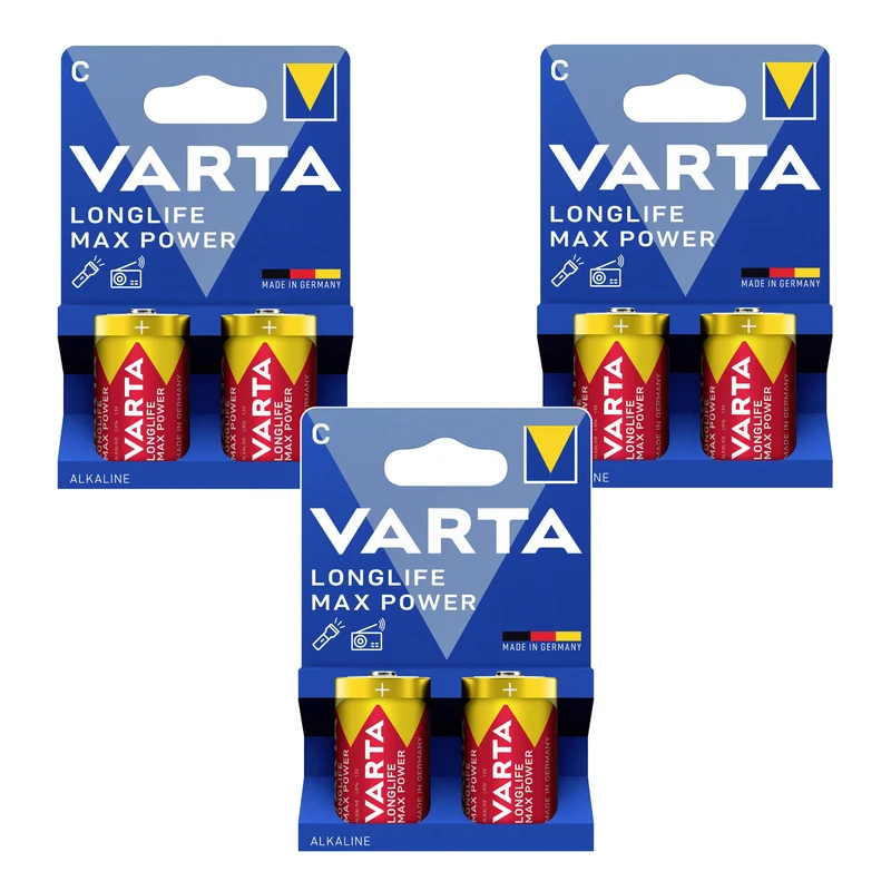 6 st R-14 R14 C 1,5 V alkaliska batterier Varta Longlife Max Power