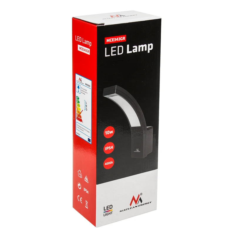 Maclean LED-fasadlampa, 800 lm, 10 W, ljusfärg naturvit (4000 K), färg grå, MCE343 GR, 2 st