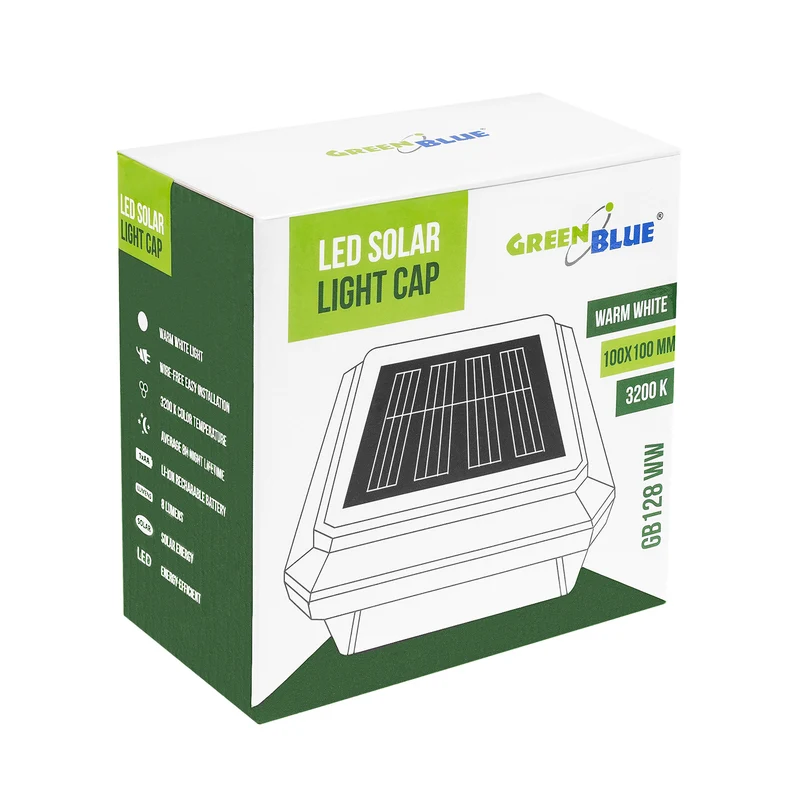 GreenBlue solcellsdriven LED-stolplampa, 100 x 100 mm, kuplock, 3200 K, GB128 WW, 4 st
