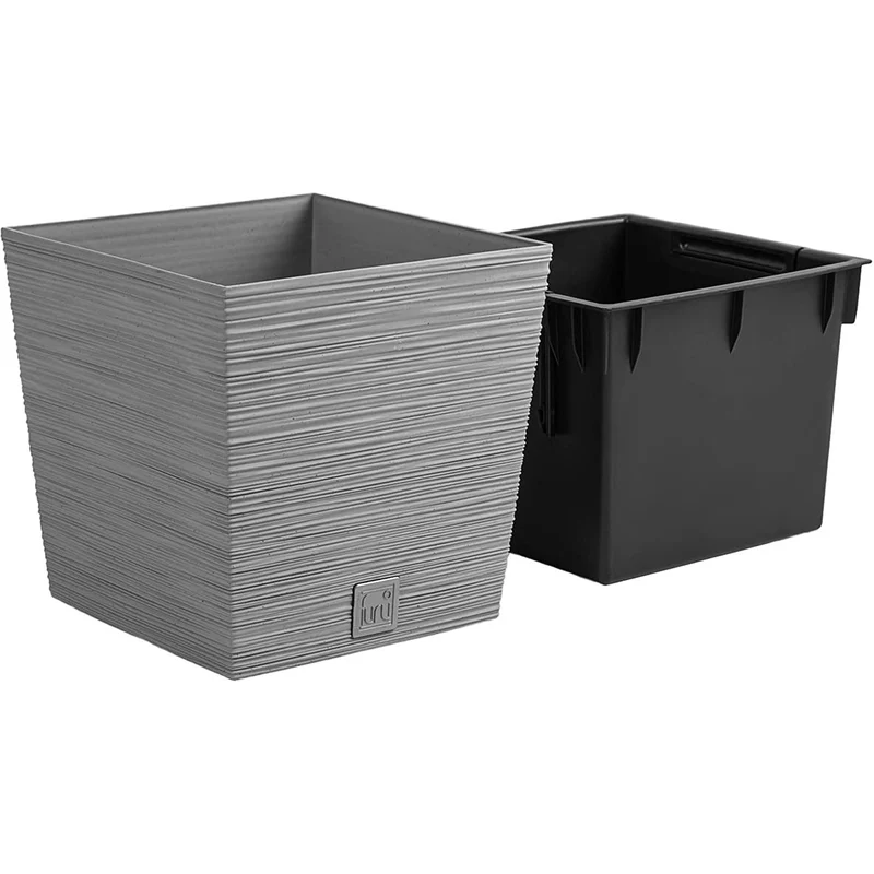 Prosperplast Furu Square Low Blomkruka Med Insats 24 x 24 x 23,5 cm Kapacitet 7,5L (Grå)