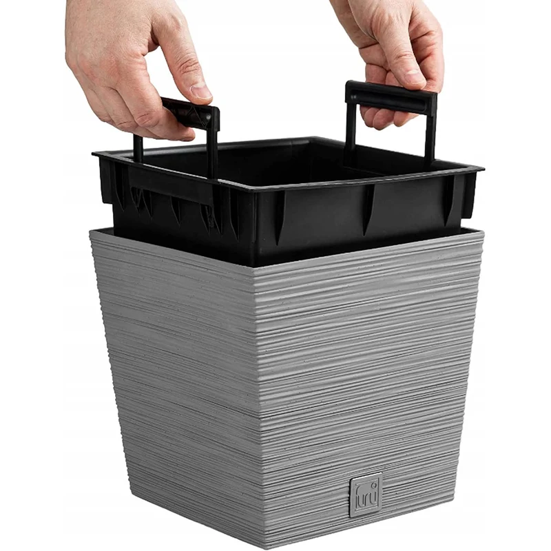 Prosperplast Furu Square Low Blomkruka Med Insats 24 x 24 x 23,5 cm Kapacitet 7,5L (Grå)