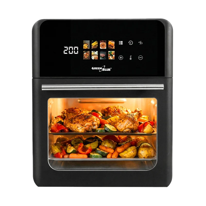 GreenBlue AIR FRYER fettfri fritös, kraftfull 1800 W, 10 liters kapacitet, 8 program, tillbehör, timer, GB950 + mattermometer/matprob, GreenBlue GB178