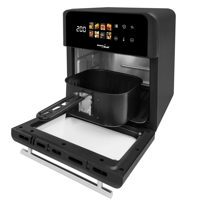 GreenBlue AIR FRYER fettfri fritös, kraftfull 1800 W, 10 liters kapacitet, 8 program, tillbehör, timer, GB950 + mattermometer/matprob, GreenBlue GB178