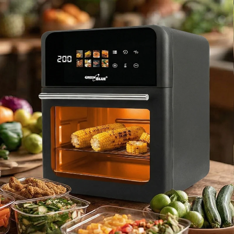 GreenBlue AIR FRYER fettfri fritös, kraftfull 1800 W, 10 liters kapacitet, 8 program, tillbehör, timer, GB950 + mattermometer/matprob, GreenBlue GB178