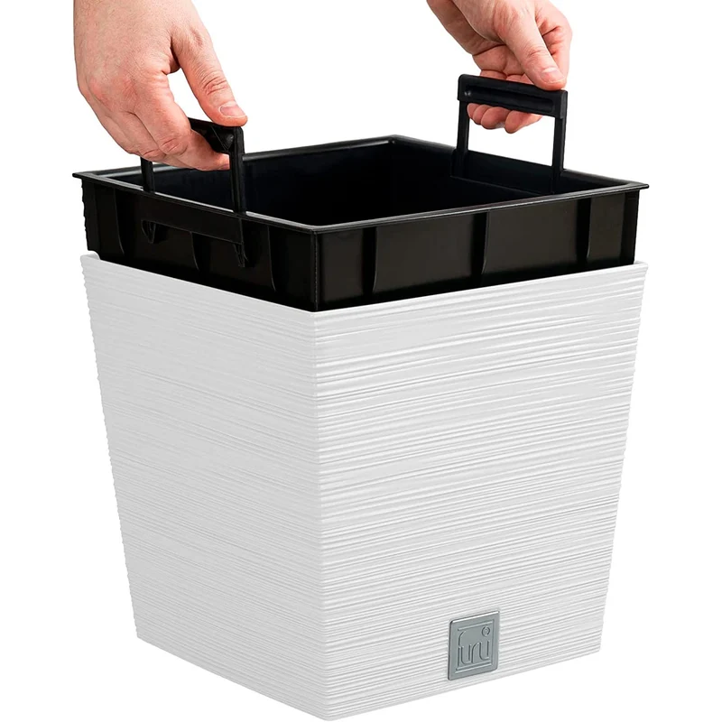 Prosperplast Furu Square Low Blomkruka Med Insats 24 x 24 x 23,5 cm Kapacitet 7,5L Vit