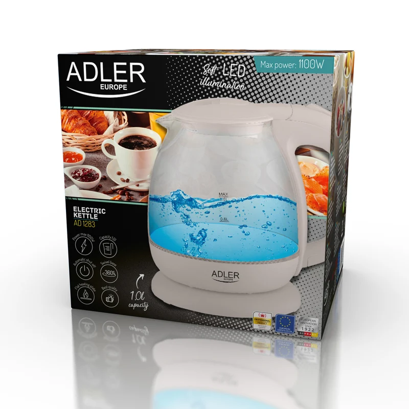 Adler AD 1283C Glaskanna 1,0L roterande bas, platt botten