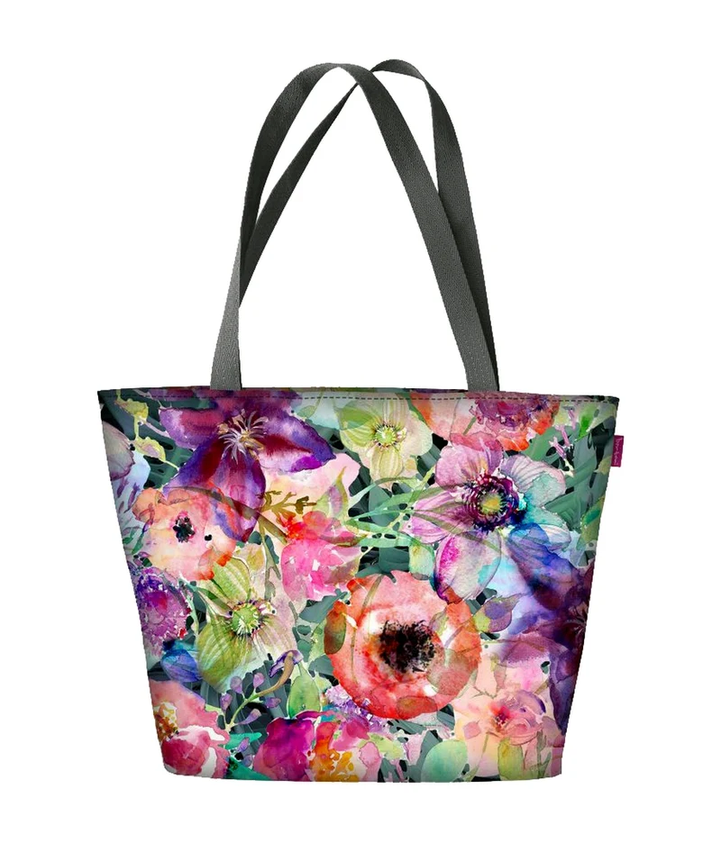 Bertoni axelväska, dragkedja, väderbeständig, hållbart tryck, mönster Flora
