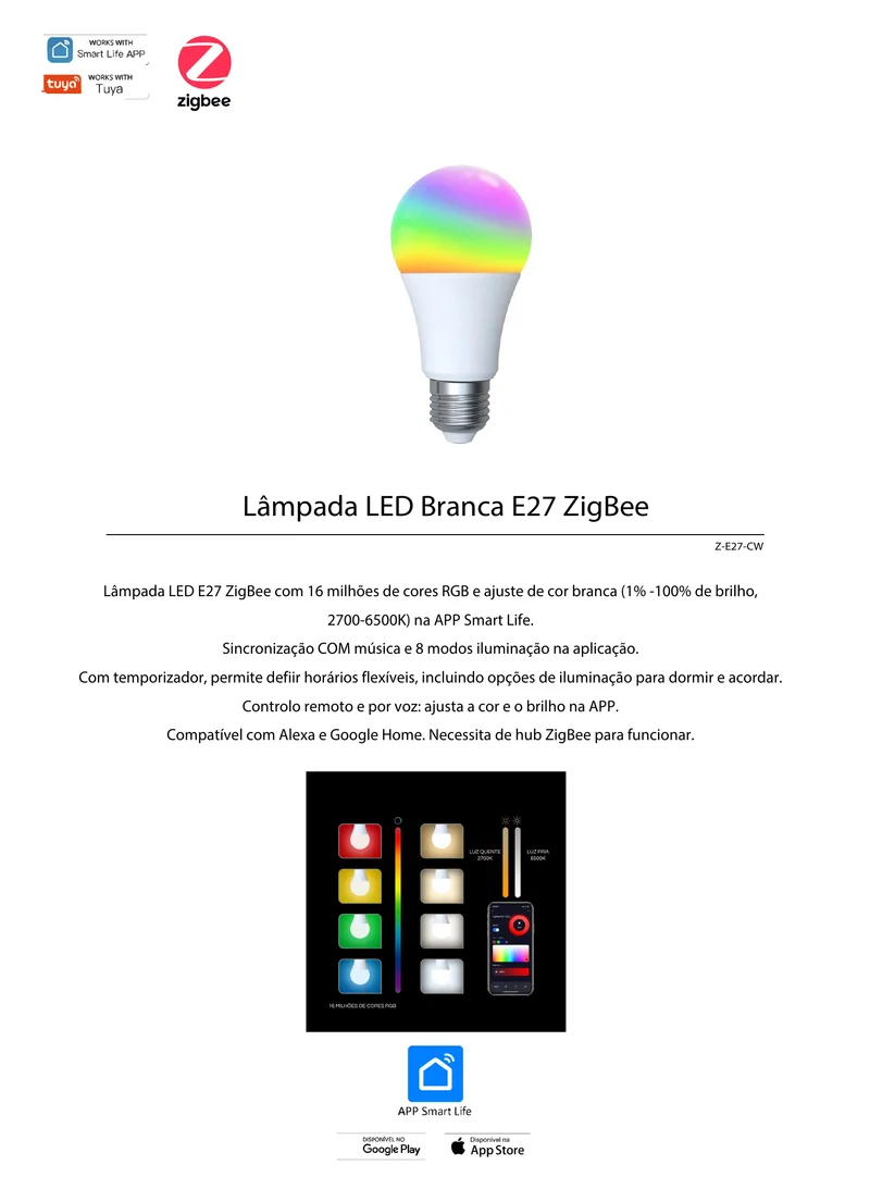 Moes Z-E27-CW - Lâmpada E27 Zigbee RGB+CCT