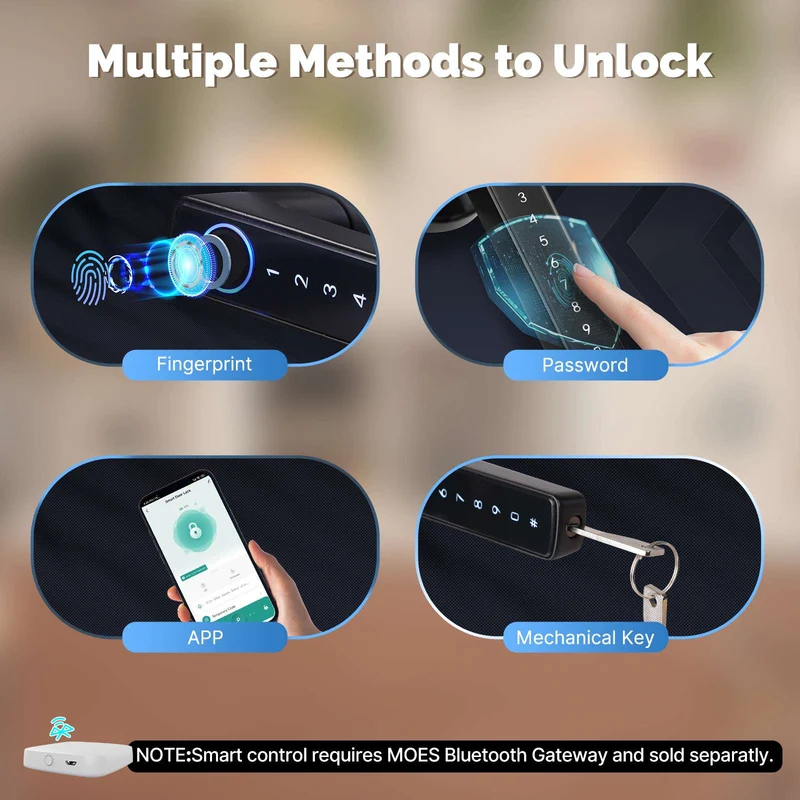 Moes BDL-SNM10-BK - Fechadura Inteligente Bluetooth com Código, Biometria e Maçaneta