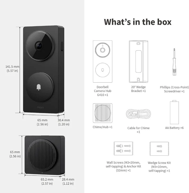 Aqara Kit Videoporteiro Inteligente 2K com Câmara + Campainha / Hub Matter – Preto - Aqara G410 Select (CH-C09D)