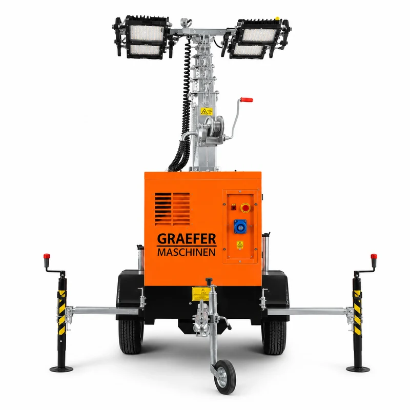 Graefer Alpha LED-Lichtmast 7,6 m | 4 × 320 W LED | Straßenanhänger | Stage V | 145 Stunden Autonomie