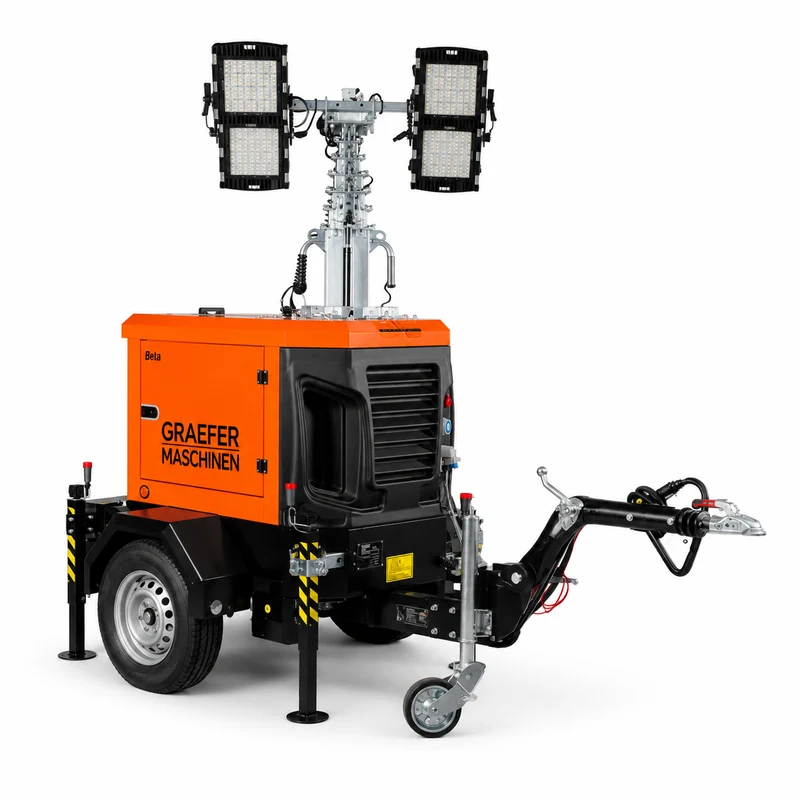 Graefer Beta LED Lichtmast 8,4 m | Hydraulisch | 400.000 Lumen | Stage V Diesel | Straßenanhänger | 200 h Autonomie