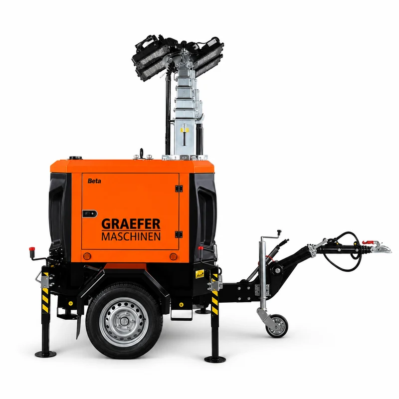 Graefer Beta LED Lichtmast 8,4 m | Hydraulisch | 400.000 Lumen | Stage V Diesel | Straßenanhänger | 200 h Autonomie