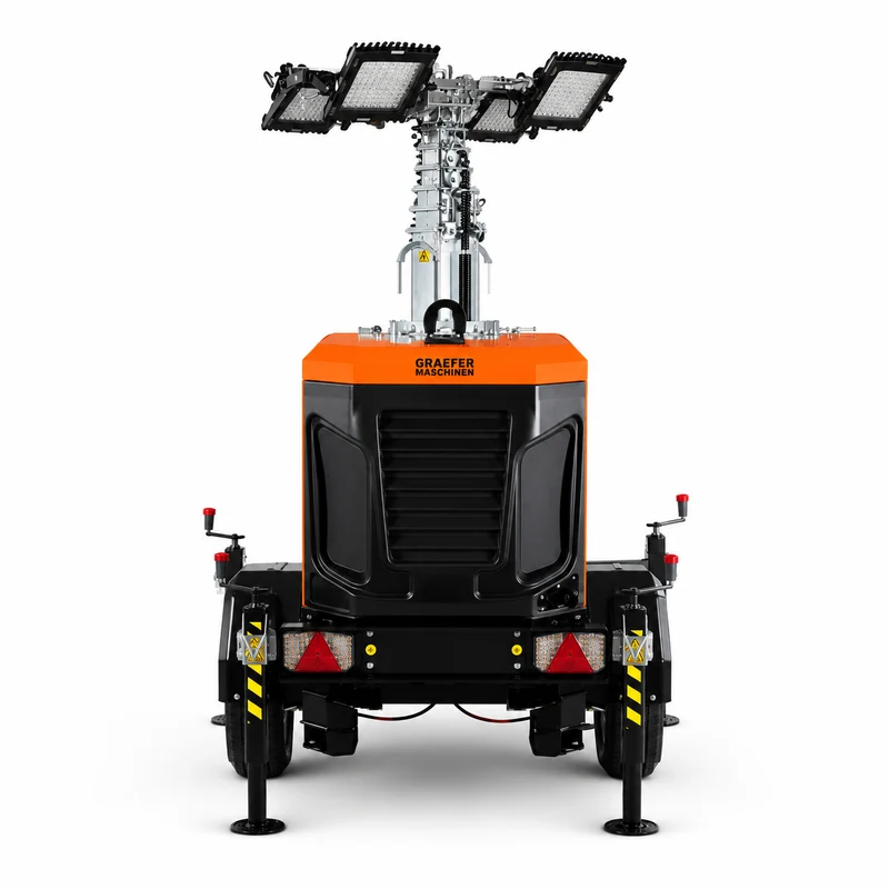 Graefer Beta LED Lichtmast 8,4 m | Hydraulisch | 400.000 Lumen | Stage V Diesel | Straßenanhänger | 200 h Autonomie
