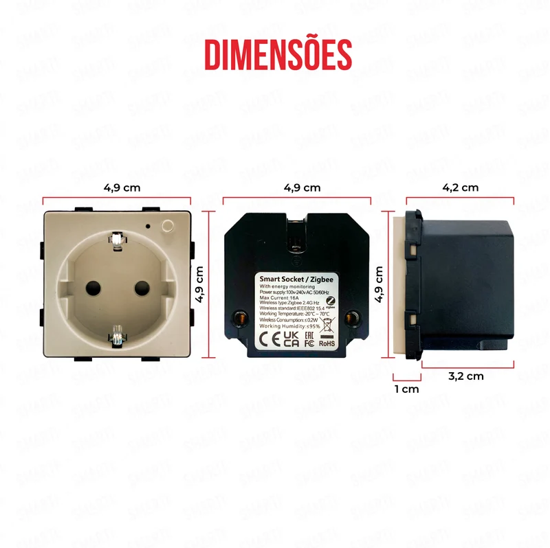 Smartify vPRO Módulo Tomada Inteligente Zigbee c/ Medidor de Energia Dourado - SYPMTEZBDR
