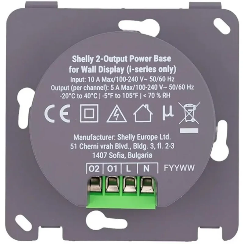 Shelly 2-Output Power Base - Base Alimentação 2 Relés 5A para Wall Display