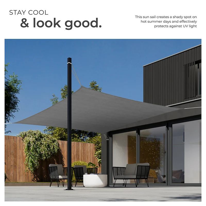 Tectake Rectangular Shade Sail with UV Protection 50+, 3.6 x 3.6 m, Grey