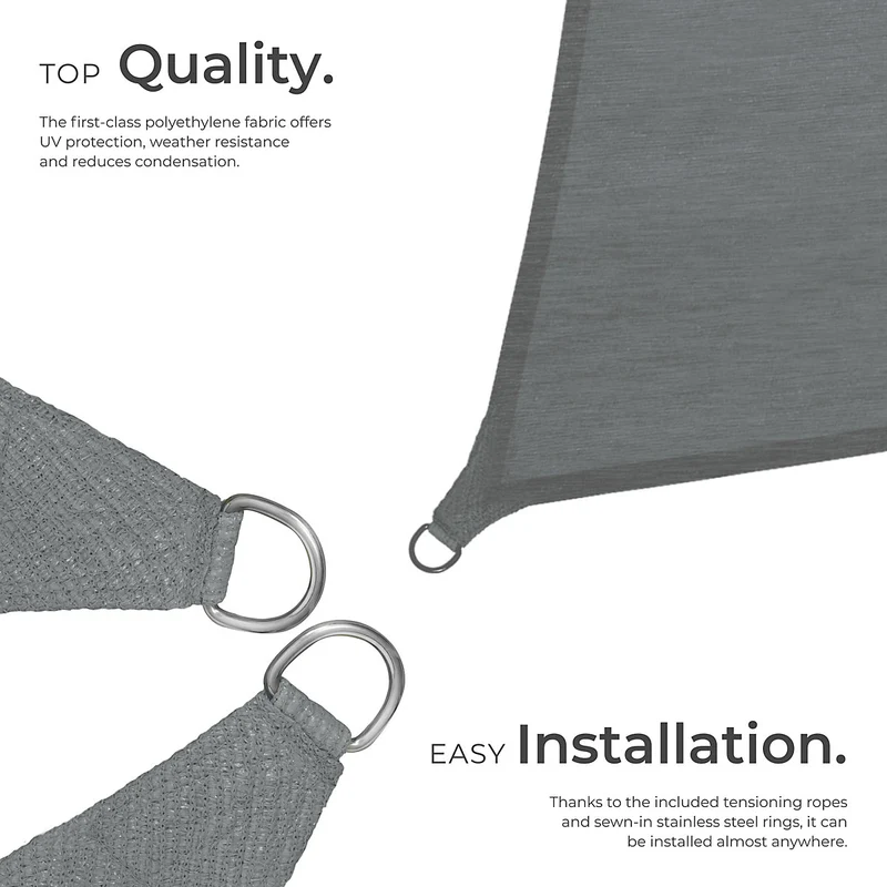 Tectake Rectangular Shade Sail with UV Protection 50+, 3.6 x 3.6 m, Grey