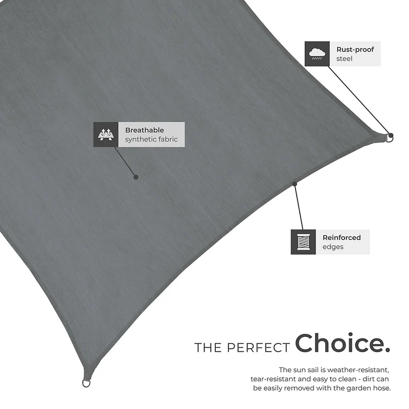 Tectake Rectangular Shade Sail with UV Protection 50+, 3.6 x 3.6 m, Grey
