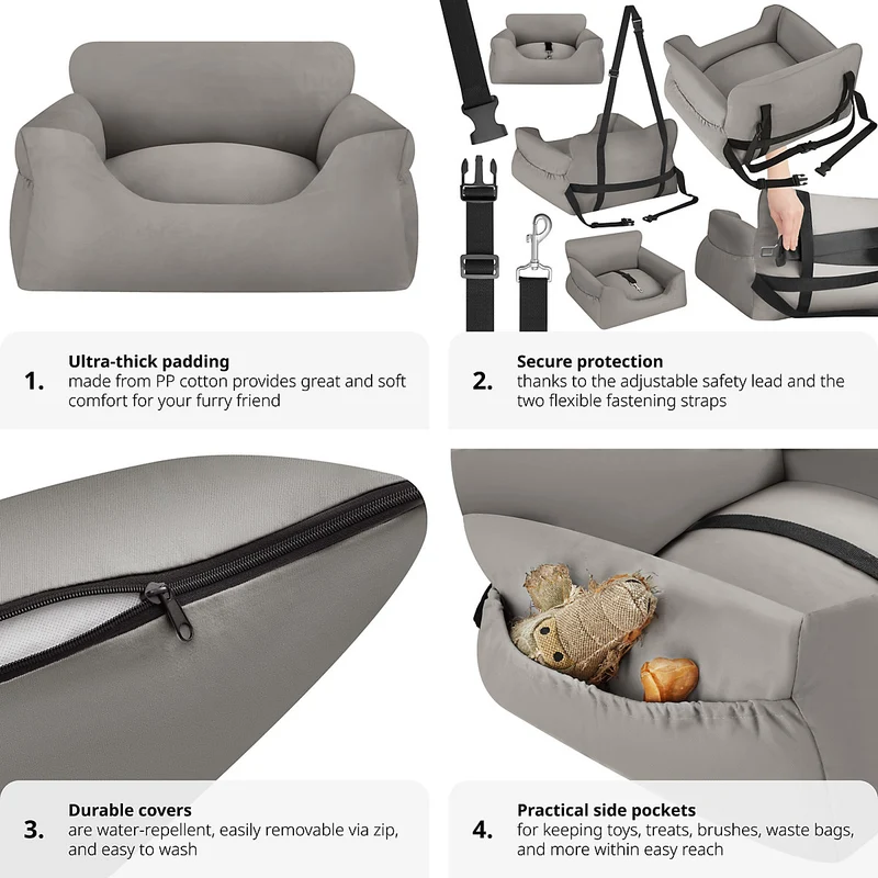 Tectake Milow Dog Car Seat, Grey