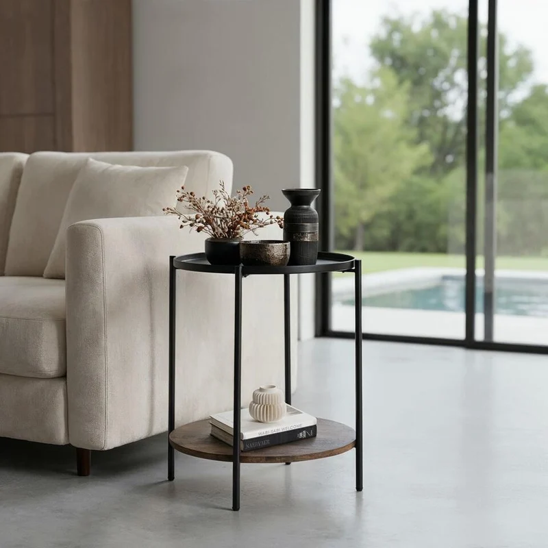 Tectake Side Table Sunderland, Industrial Dark Wood, Rustic