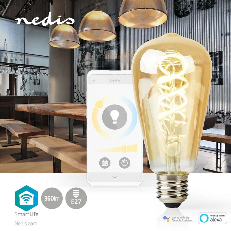 Nedis Lâmpada de Filamento LED SmartLife Wifi-E27-ST64-1800-6500 K