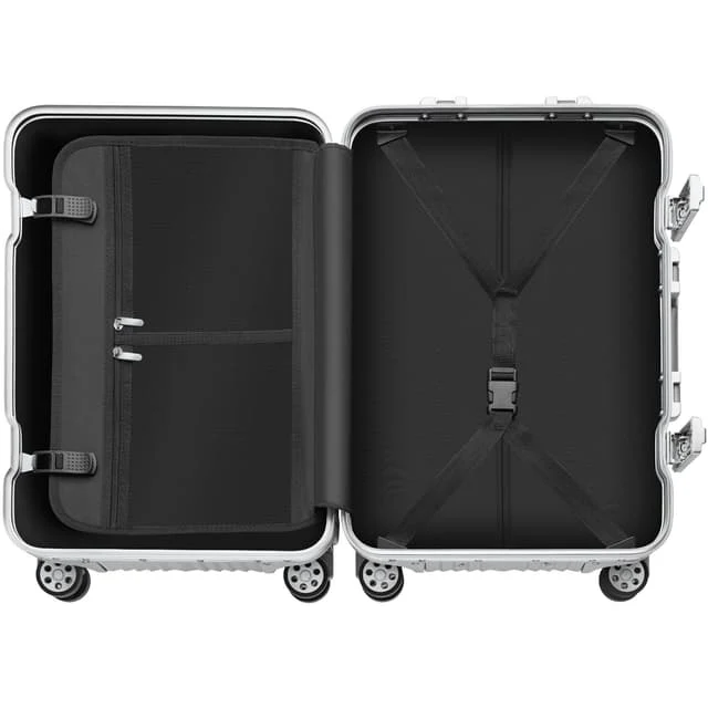 Tectake Airway Aluminium Cabin Trolley Suitcase with TSA Lock, Silver