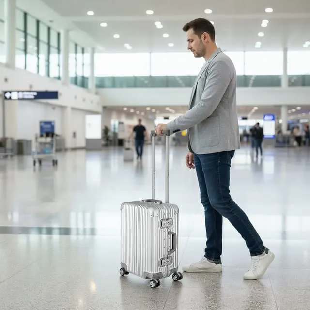 Tectake Airway Aluminium Cabin Trolley Suitcase with TSA Lock, Silver