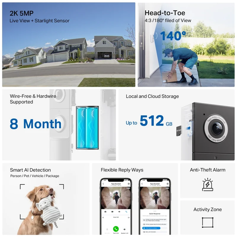 TP-Link KIT Videoporteiro Inteligente WiFi 2K 5MP 180° - Tapo D235