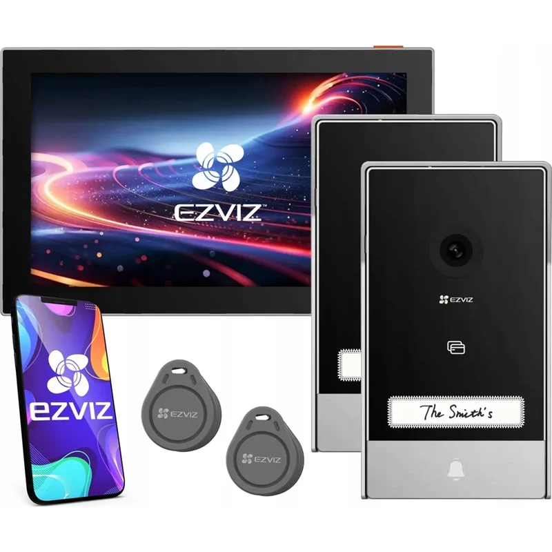 Ezviz HP7 2 Kit Video-porteiro inteligente WiFi / 2 Fios c/ 2 unidades ext. 2K + monitor 7'' + leitor RFID - EZHP72KI