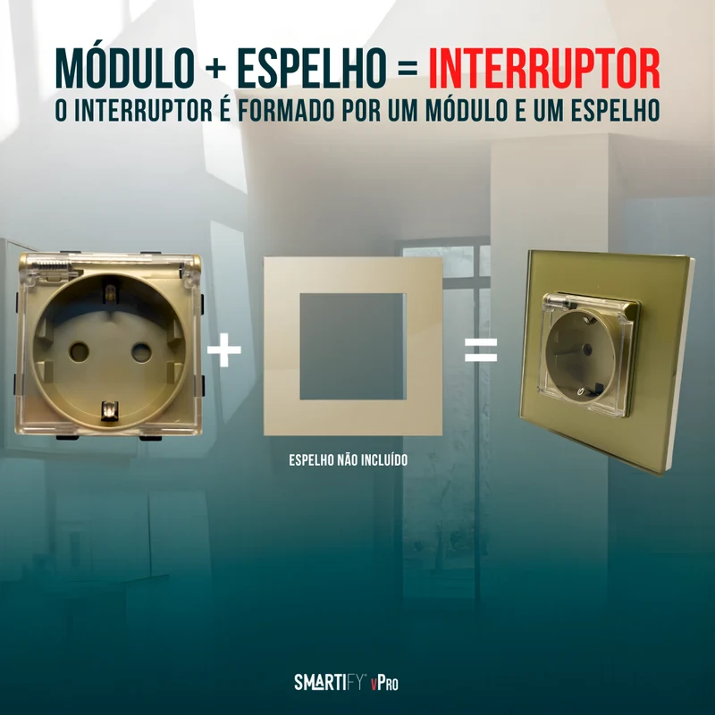 Smartify vPro Módulo Tomada com Tampa Transparente Dourado – SYPMTPENODR