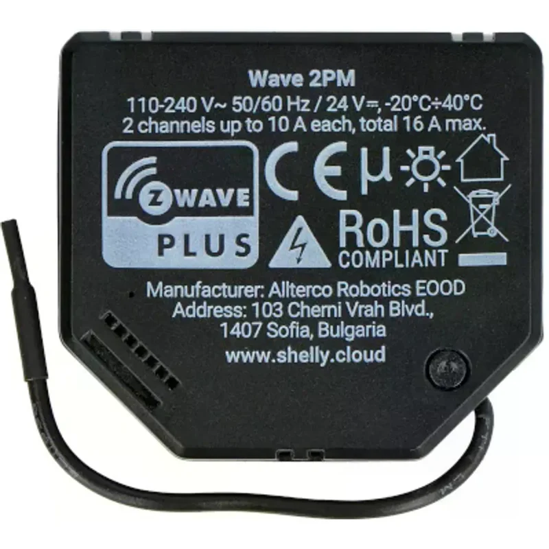 Shelly Qubino Wave 2PM - Módulo interruptor para automação Z-Wave c/ medição de energia 2 canais 10A - SHWAVE2PM
