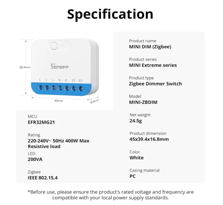Sonoff Interruptor Dimmer Inteligente Zigbee 3.0 - SONOFF MINI-ZBDIM