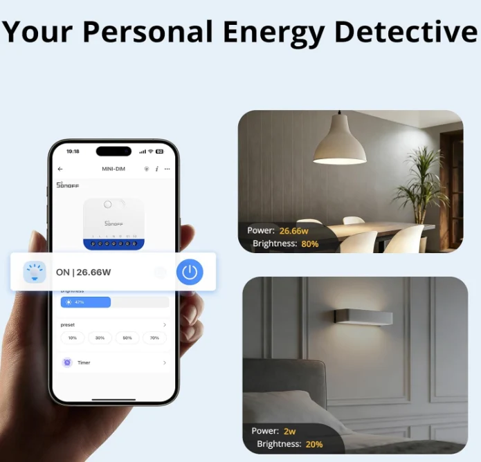 Sonoff Interruptor Dimmer Inteligente Matter WiFi - SONOFF MINI-DIM
