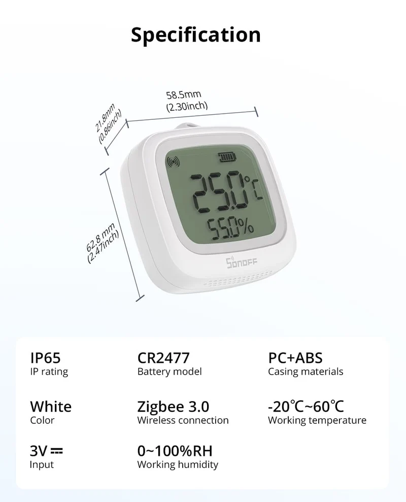 Sonoff Sensor Inteligente de Temperatura e Humidade Zigbee - Sonoff SNZB-02WD