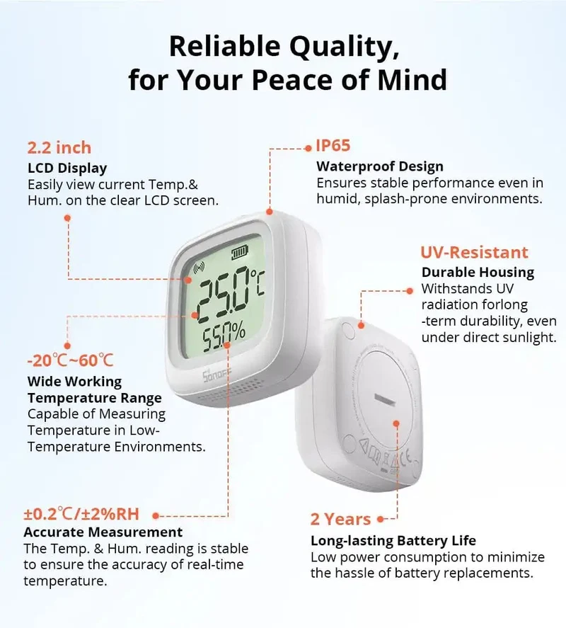 Sonoff Sensor Inteligente de Temperatura e Humidade Zigbee - Sonoff SNZB-02WD