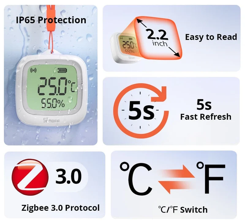 Sonoff Sensor Inteligente de Temperatura e Humidade Zigbee - Sonoff SNZB-02WD