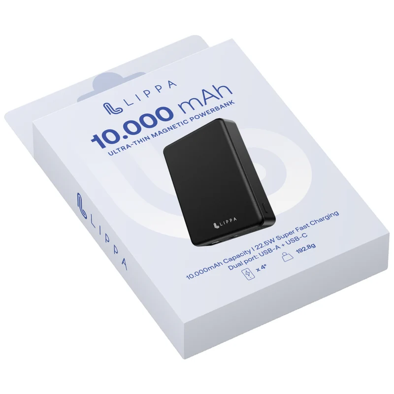 Lippa 10.000 mAh MagSafe Powerbank 22,5W, Sort