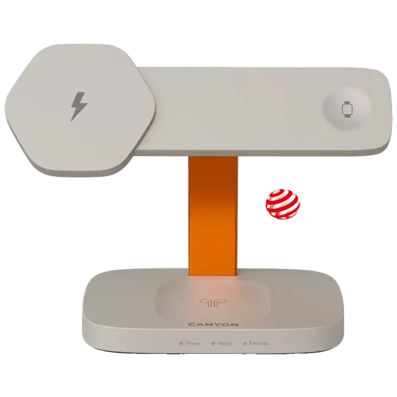 Canyon Hexagon WCS-310 3-i-1 15W Trådløs Oplader, Lysegrå/Orange