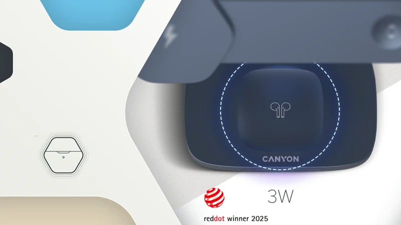 Canyon Hexagon WCS-310 3-i-1 15W Trådløs Oplader, Lysegrå/Orange
