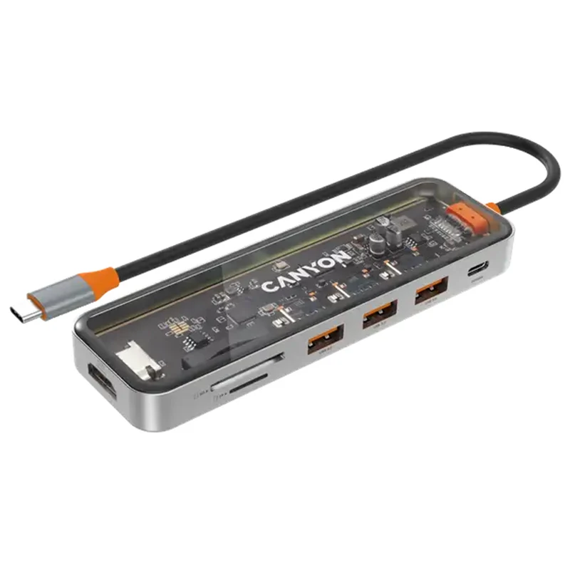 Canyon DS-13 7-i-1 USB-C Hub 4K HDMI 100W PD, Space Grey