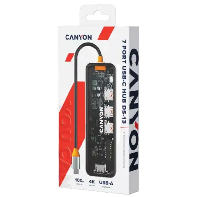 Canyon DS-13 7-i-1 USB-C Hub 4K HDMI 100W PD, Space Grey