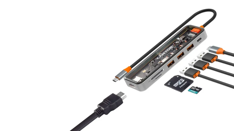 Canyon DS-13 7-i-1 USB-C Hub 4K HDMI 100W PD, Space Grey