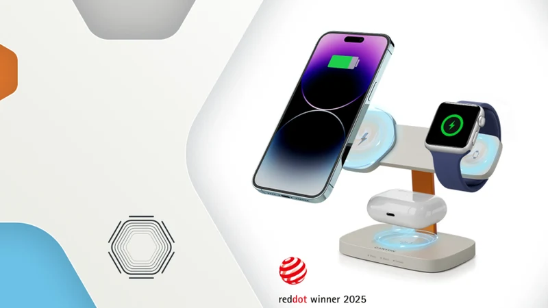 Canyon Hexagon WCS310 3-i-1 Trådløs Oplader 15W, Mørkegrå/Blå