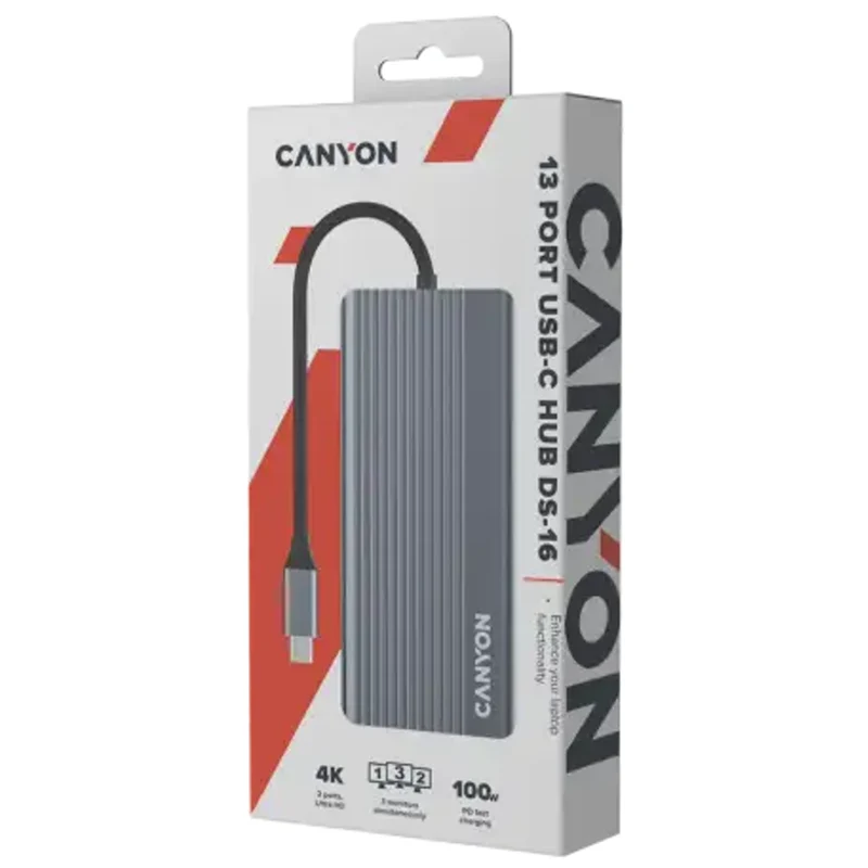 Canyon DS-16 13-i-1 USB-C Hub 4K, Grå