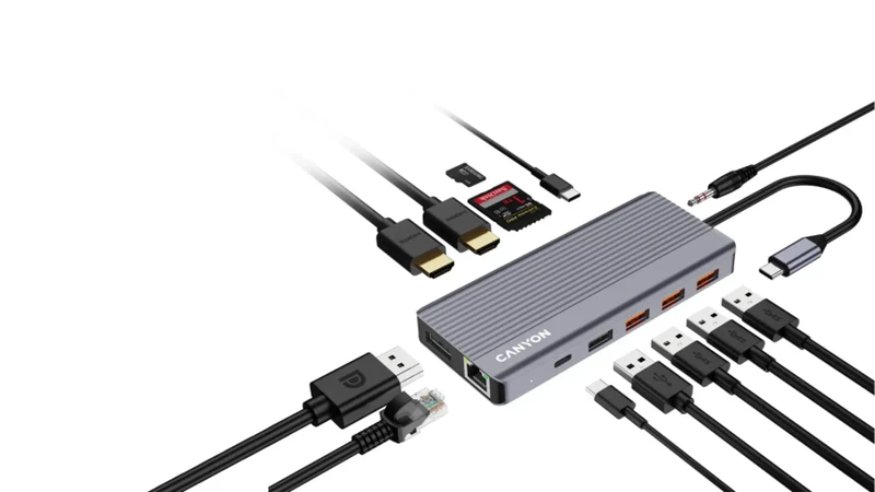 Canyon DS-16 13-i-1 USB-C Hub 4K, Grå
