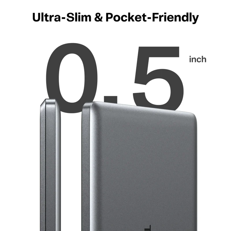 TORRAS MiniMag 10.000 mAh Trådløs MagSafe Powerbank m. USB-C PD, Grå