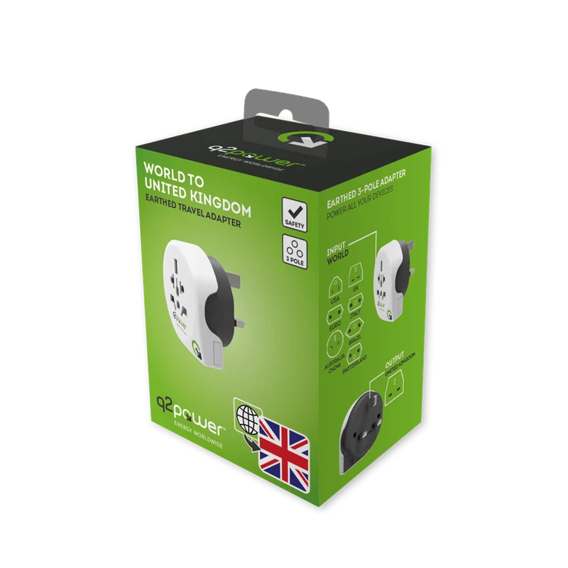 Q2Power World to United Kingdom (UK) rejseadapter