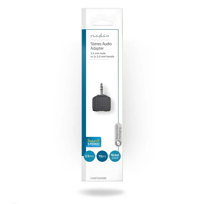 Stereo-Audioadapter 3,5 mm Male - 2x 3,5 mm Female - Recht
