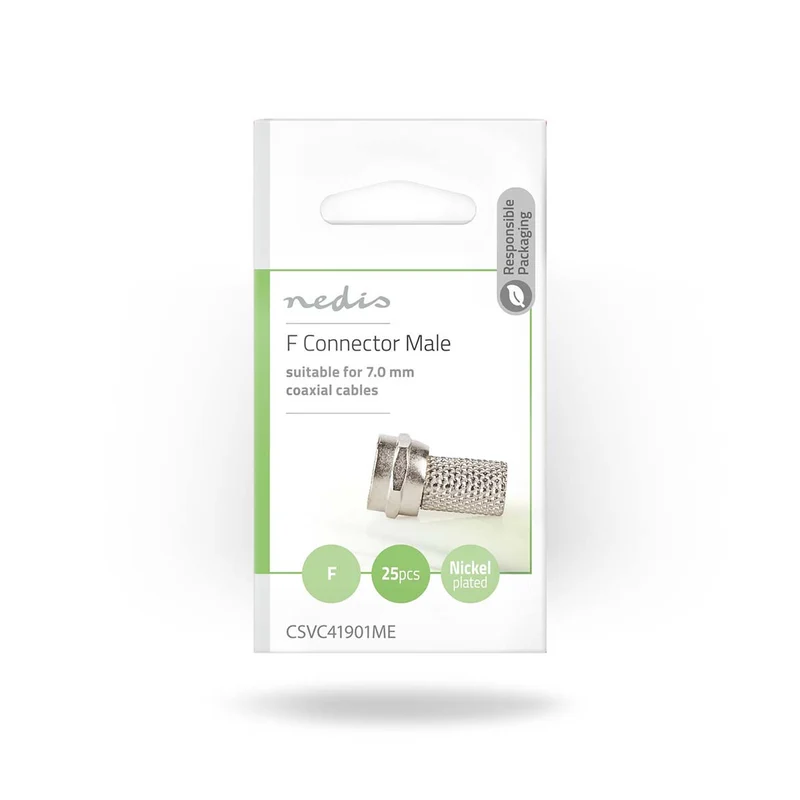 F-Connector Recht - Male - Vernikkeld